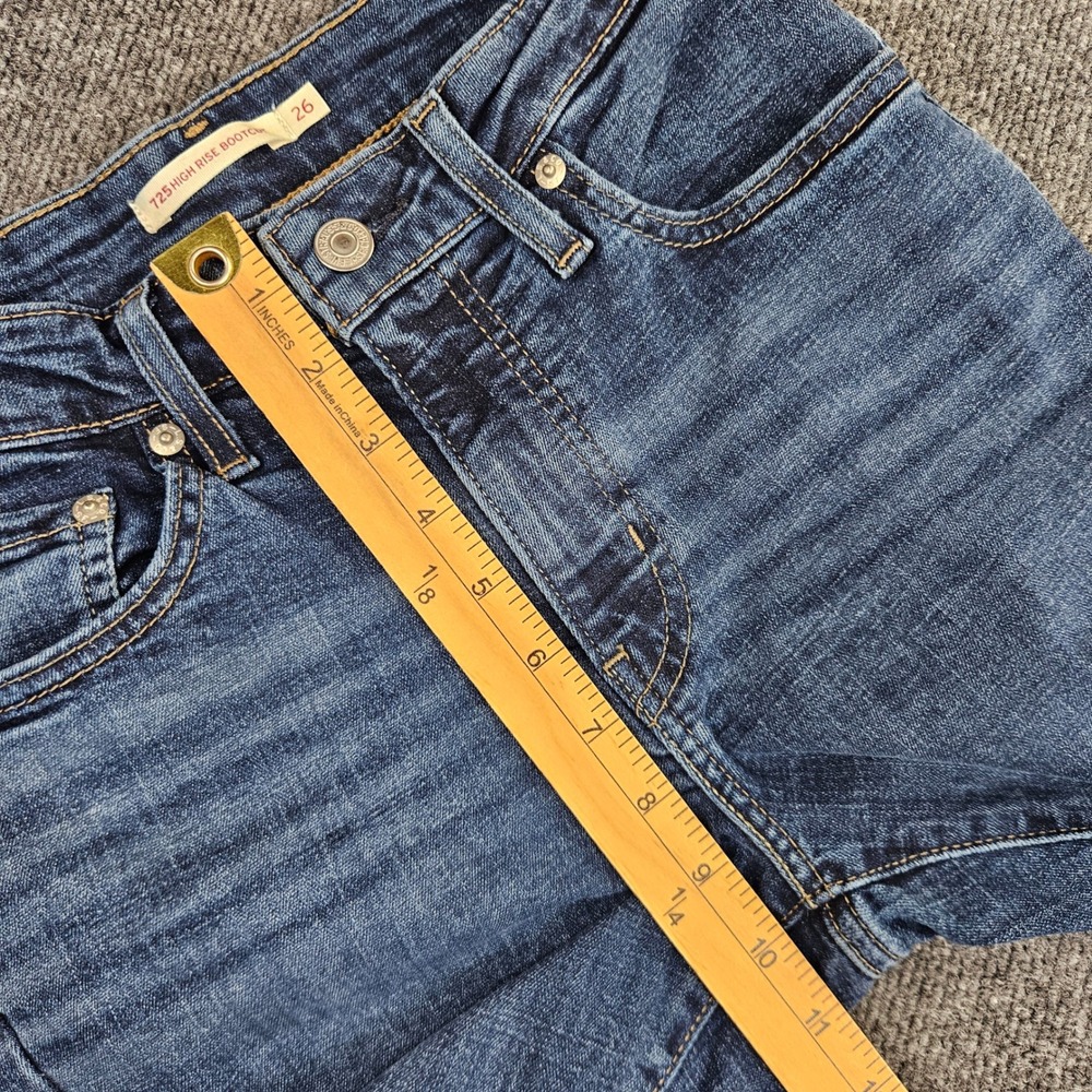Levis 725 High Rise Bootcut Jeans Women's 26 Dark Wash Blue Denim Stretch Casual - Picture 4 of 9